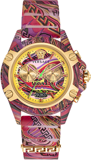  Shop Authentic Versace Icon Active Chronograph Quartz Gold Dial Red Leather Strap Watch For Men - VEZ701222 - Luxxuri