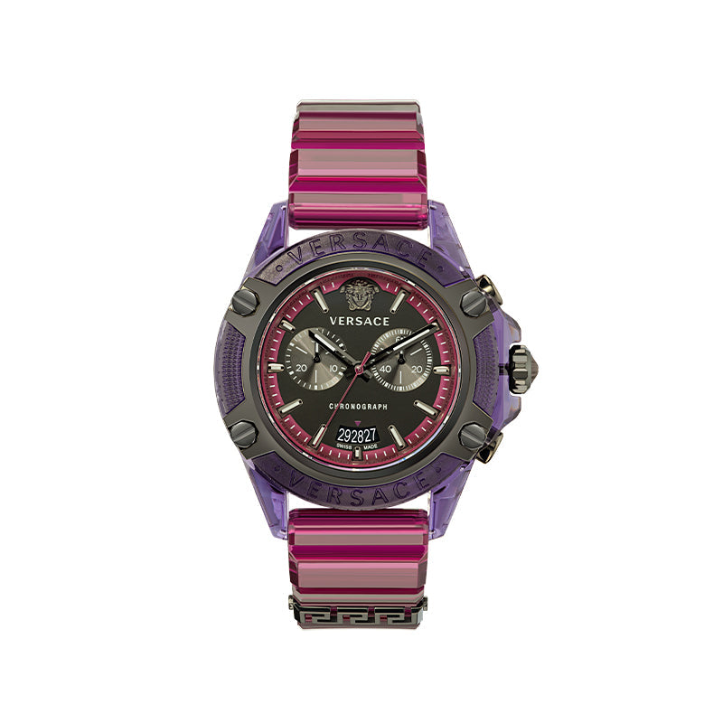  Shop Authentic Versace Icon Active Chronograph Black Dial Purple Rubber Strap Watch For Men - VEZ701423 - Luxxuri
