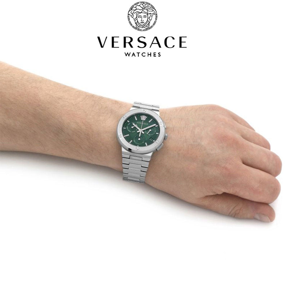  Shop Authentic Versace Grace Chronograph Quartz Green Dial Silver Steel Strap Watch For Men - VEZ900121 - Luxxuri