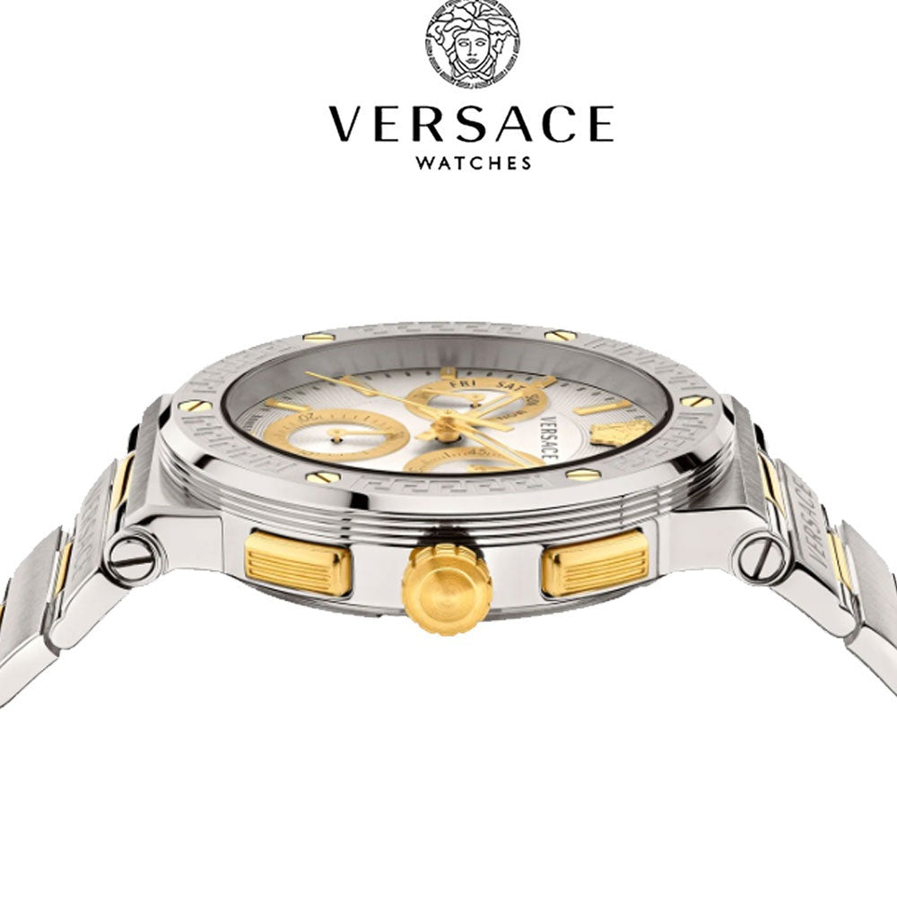  Shop Authentic Versace Greca Chronograph White Dial Two Tone Steel Strap Watch For Men - VEZ900321 - Luxxuri
