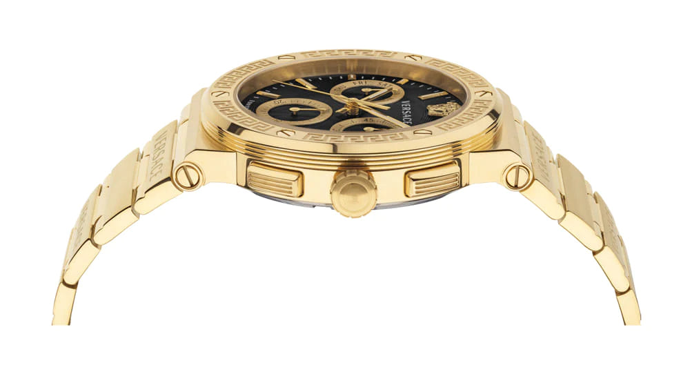  Shop Authentic Versace Greca Chronograph Black Dial Gold Steel Strap Watch For Men - VEZ900421 - Luxxuri