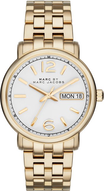 Marc Jacobs Fergus White Dial Gold Steel Strap Watch for Women - MBM8647