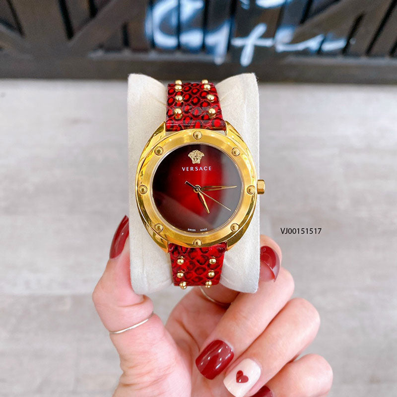  Shop Authentic Versace Shadov Quartz Red Dial Red Leather Strap Watch for Women - VEBM00918 - Luxxuri