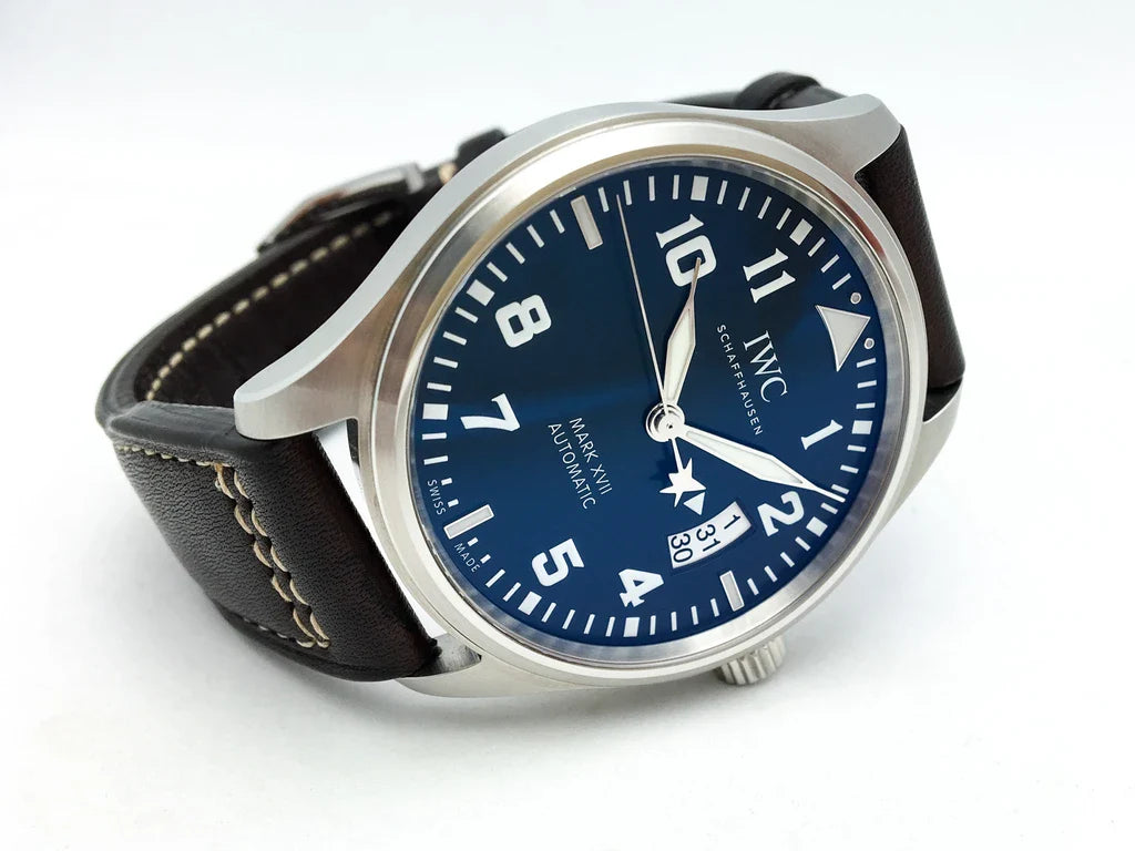  Shop Authentic IWC Pilots Watch Mark XVII Edition Le Petit Prince Blue Dial Brown Leather Strap Watch for Men - IW326506 - Luxxuri