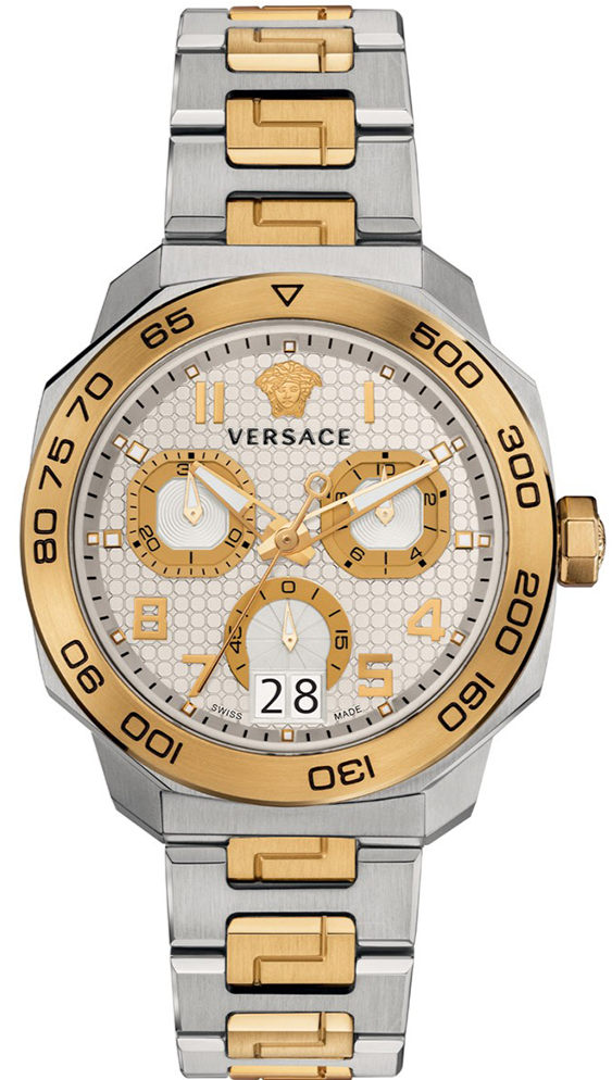 Versace Dylos Chronograph Silver Dial Two Tone Steel Strap Watch for Men - VQC030015