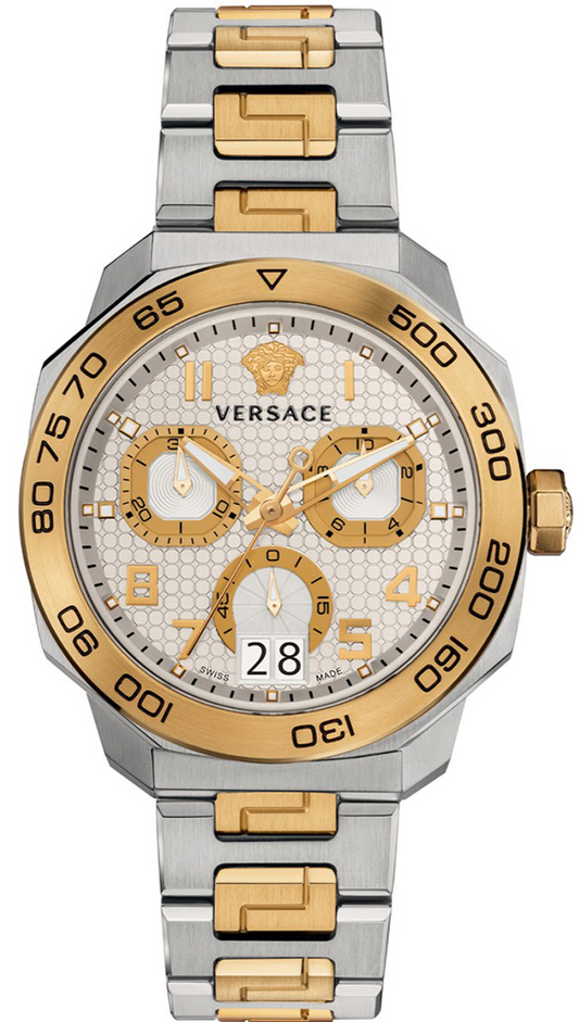 Versace Dylos Chronograph Silver Dial Two Tone Steel Strap Watch for Men - VQC030015