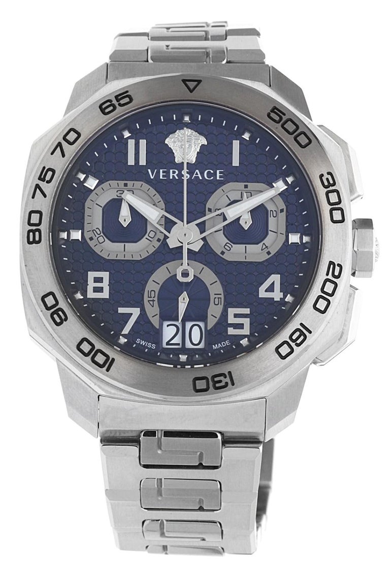  Shop Authentic Versace Dylos Chronograph Blue Dial Silver Steel Strap Watch for Men - VQC090016 - Luxxuri