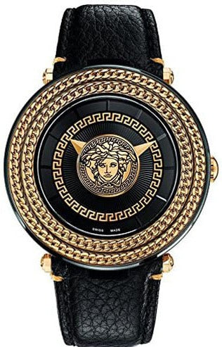  Shop Authentic Versace V-Metal Icon Black Dial Black Leather Strap Watch For Men - VQL030015 - Luxxuri
