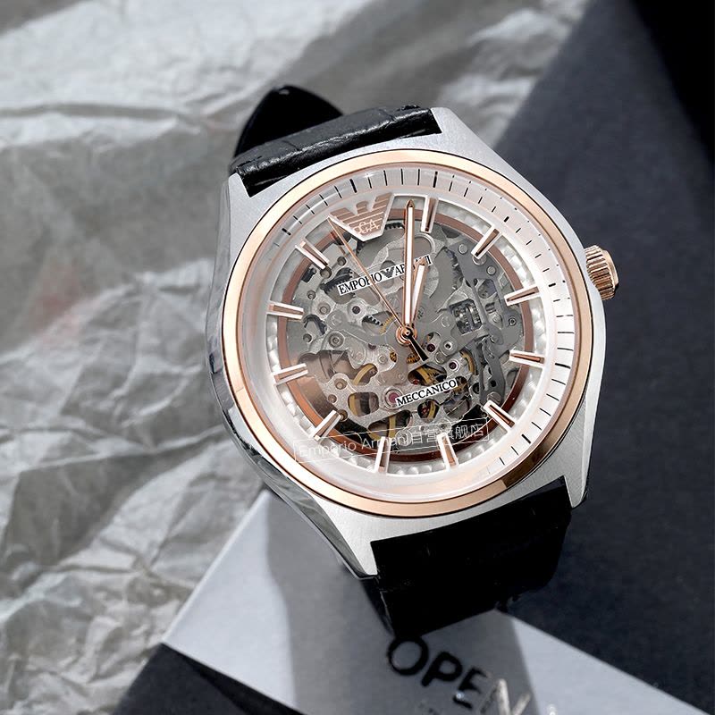  Shop Authentic Emporio Armani Zeta Skeleton Automatic Silver Dial Black Leather Strap Watch For Men - AR60018 - Luxxuri