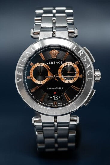 Versace Aion Chronograph Black Dial Silver Steel Strap Watch For Men - VE1D01019