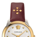  Shop Authentic Versace Audrey Quartz Silver Dial Red Leather Strap Watch for Women - VELR00219 - Luxxuri