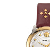  Shop Authentic Versace Audrey Quartz Silver Dial Red Leather Strap Watch for Women - VELR00219 - Luxxuri