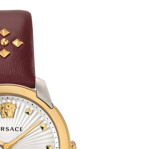  Shop Authentic Versace Audrey Quartz Silver Dial Red Leather Strap Watch for Women - VELR00219 - Luxxuri