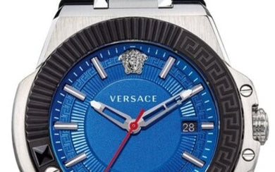  Shop Authentic Versace Chain Reaction Quartz Blue Dial Blue & Black Leather Strap Watch for Men - VEDY00119 - Luxxuri