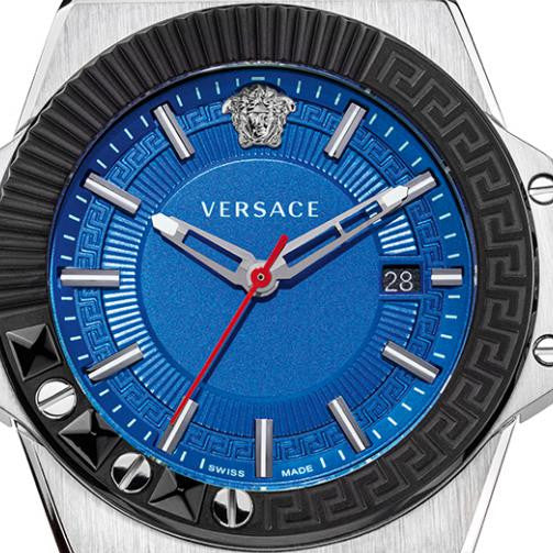  Shop Authentic Versace Chain Reaction Quartz Blue Dial Blue & Black Leather Strap Watch for Men - VEDY00119 - Luxxuri