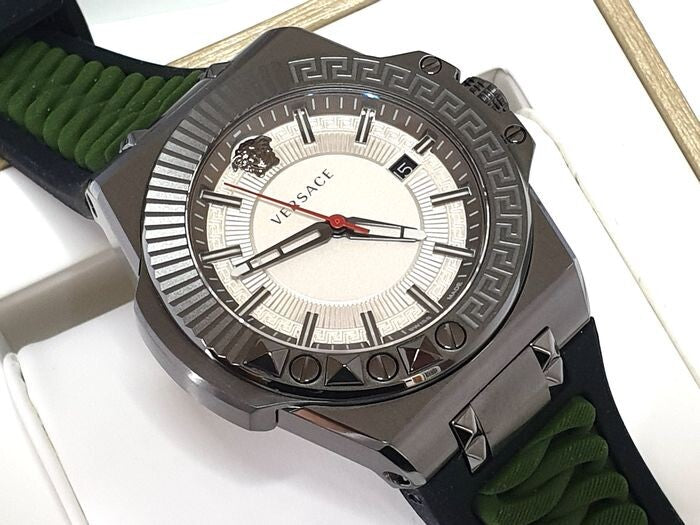  Shop Authentic Versace Chain Reaction Quartz White Dial Green Rubber Strap Watch for Men - VEDY00419 - Luxxuri