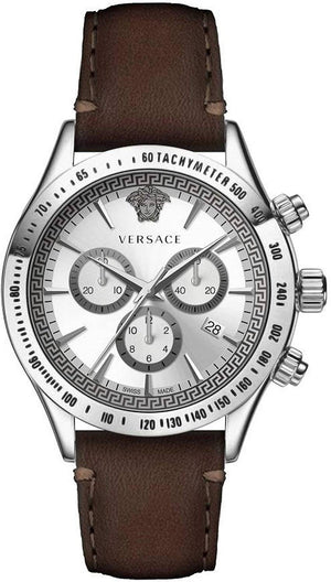  Shop Authentic Versace Classic Chronograph Quartz Silver Dial Brown Leather Strap Watch For Men - VEV700119 - Luxxuri