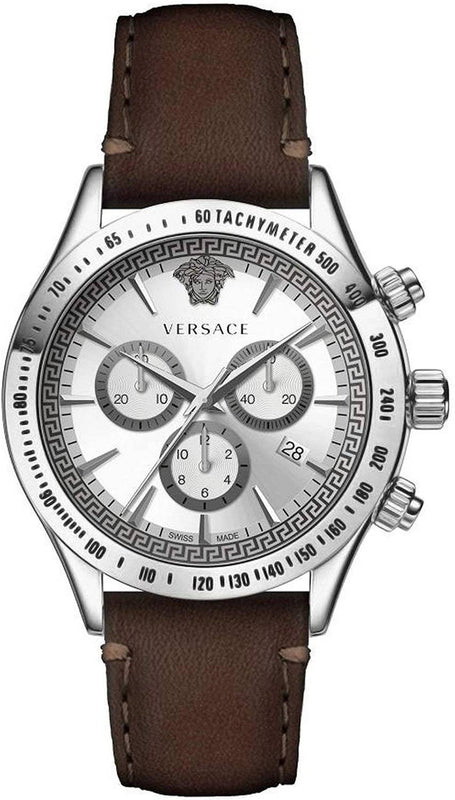  Shop Authentic Versace Classic Chronograph Quartz Silver Dial Brown Leather Strap Watch For Men - VEV700119 - Luxxuri