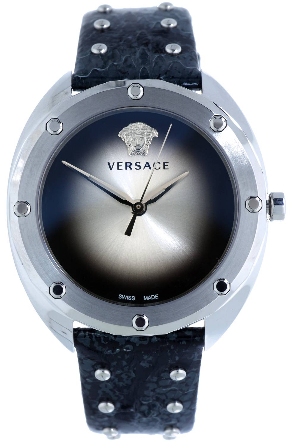  Shop Authentic Versace Shadov Quartz Silver Dial Black Snake Leather Strap Watch for Women - VEBM00118 - Luxxuri