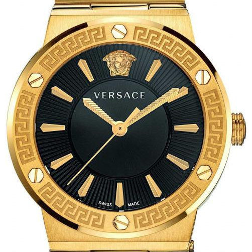 Versace Greca Black Dial Black Leather Strap Watch for Women - VEVH00320