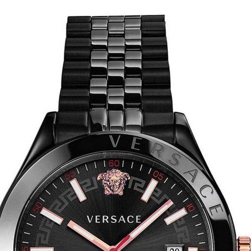  Shop Authentic Versace Hellenyium Analog Black Dial Black Steel Strap Watch For Men - VEVK00320 - Luxxuri