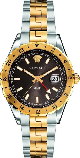  Shop Authentic Versace Hellenyium GMT Black Dial Two Tone Steel Strap Watch for Men - V11040015 - Luxxuri