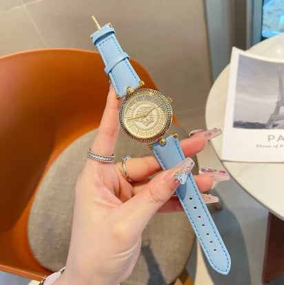  Shop Authentic Versace V-Motif Grey Dial Blue Leather Strap Watch for Women - VERE00318 - Luxxuri