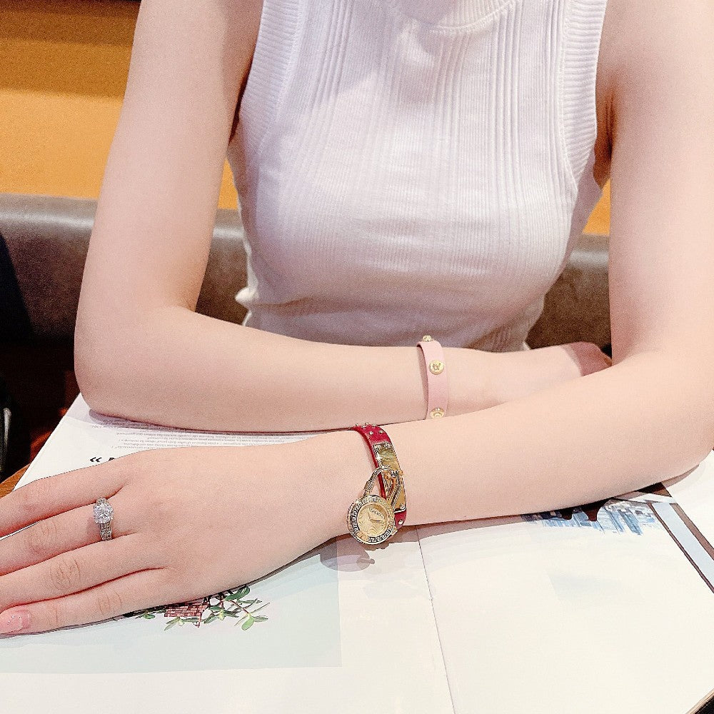  Shop Authentic Versace Medusa Lock Icon Gold Dial Red Leather Strap Watch for Women - VEDW00319 - Luxxuri