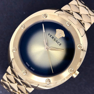  Shop Authentic Versace Shadov Quartz Gold Dial Gold Steel Strap Watch for Women - VEBM00618 - Luxxuri