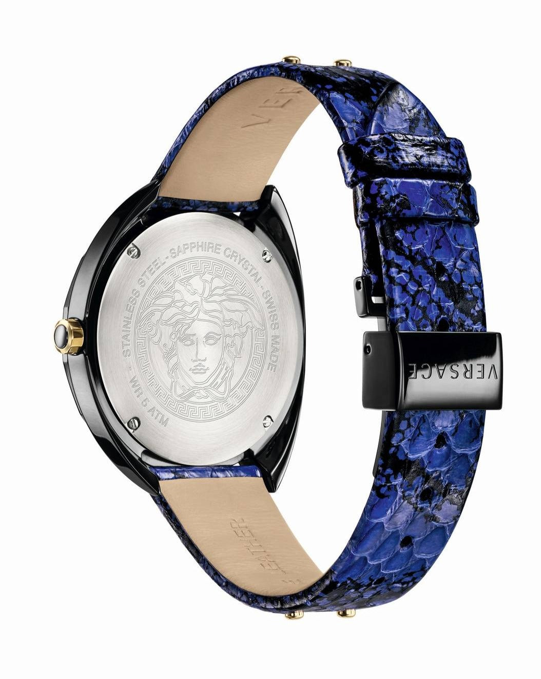  Shop Authentic Versace Shadov Quartz Black Dial Blue Leather Strap Watch for Men - VEBM00418 - Luxxuri