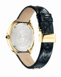 Shop Authentic Versace Shadov Quartz Gold Dial Black Leather Strap Watch for Women - VEBM00318 - Luxxuri