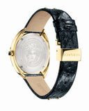  Shop Authentic Versace Shadov Quartz Gold Dial Black Leather Strap Watch for Women - VEBM00318 - Luxxuri