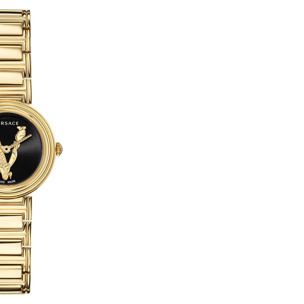  Shop Authentic Versace V Virtus Quartz Black Dial Gold Steel Strap Watch For Women - VET300121 - Luxxuri