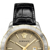  Shop Authentic Versace Univers Beige Dial Black Leather Strap Watch for Men - VEBK00218 - Luxxuri