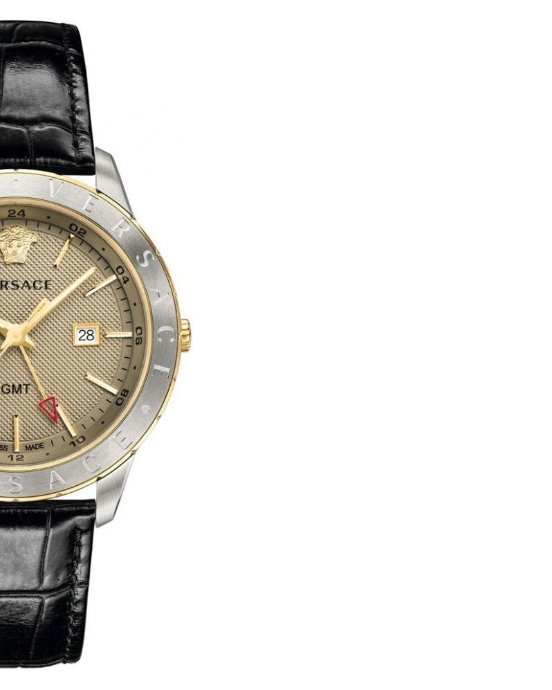  Shop Authentic Versace Univers Beige Dial Black Leather Strap Watch for Men - VEBK00218 - Luxxuri