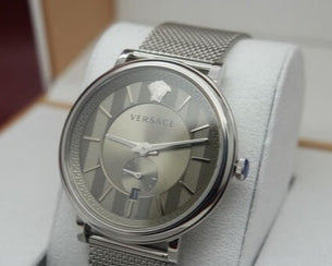  Shop Authentic Versace V-Circle Silver Dial Silver Mesh Bracelet Watch for Men - VBQ060017 - Luxxuri