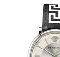  Shop Authentic Versace V-Circle Silver Dial Black Leather Strap Watch for Men - VEBQ01219 - Luxxuri