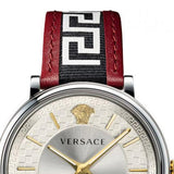  Shop Authentic Versace V Circle Silver Dial Two Tone Leather Strap Watch for Men - VEBQ01319 - Luxxuri