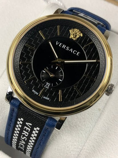  Shop Authentic Versace  V-Circle Black Dial Blue Leather Strap Watch for Men - VEBQ01419 - Luxxuri
