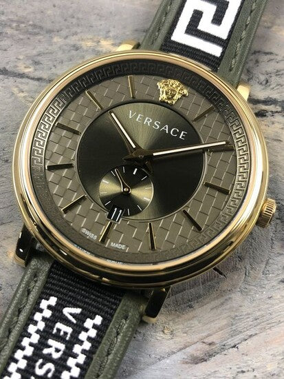  Shop Authentic Versace V-Circle Quartz Green Dial Green Leather Strap Watch for Men - VEBQ01519 - Luxxuri
