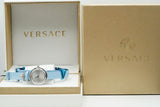  Shop Authentic Versace V Flare Silver Dial Blue Leather Strap Watch for Women - VEBN00118 - Luxxuri