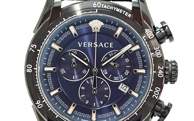  Shop Authentic Versace V-Ray Chronograph Quartz Blue Dial Black Leather Strap Watch For Men - VEDB00418 - Luxxuri