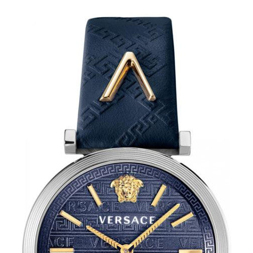  Shop Authentic Versace V-Twist Quartz Blue Dial Blue Leather Strap Watch for Women - VELS00119 - Luxxuri