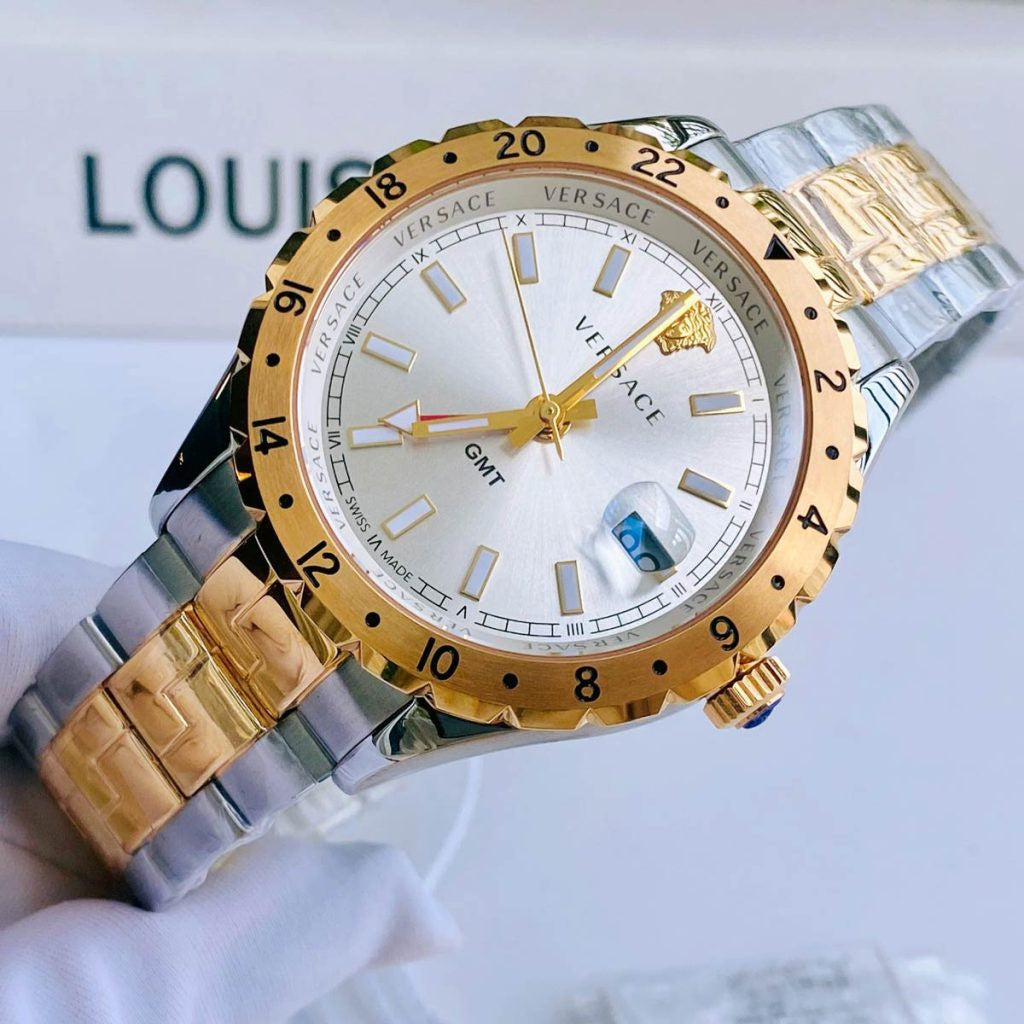  Shop Authentic Versace Hellenyium GMT Silver Dial Two Tone Steel Strap Watch for Men - V11030015 - Luxxuri