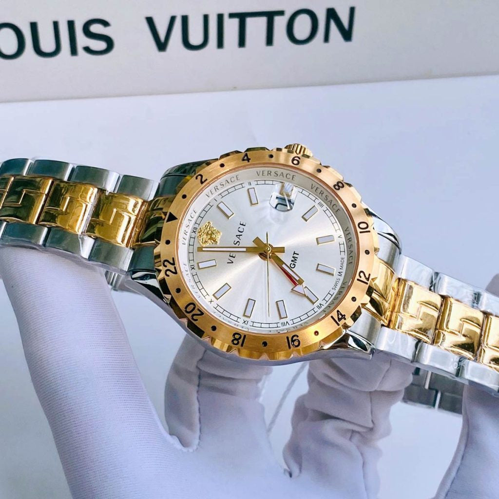  Shop Authentic Versace Hellenyium GMT Silver Dial Two Tone Steel Strap Watch for Men - V11030015 - Luxxuri
