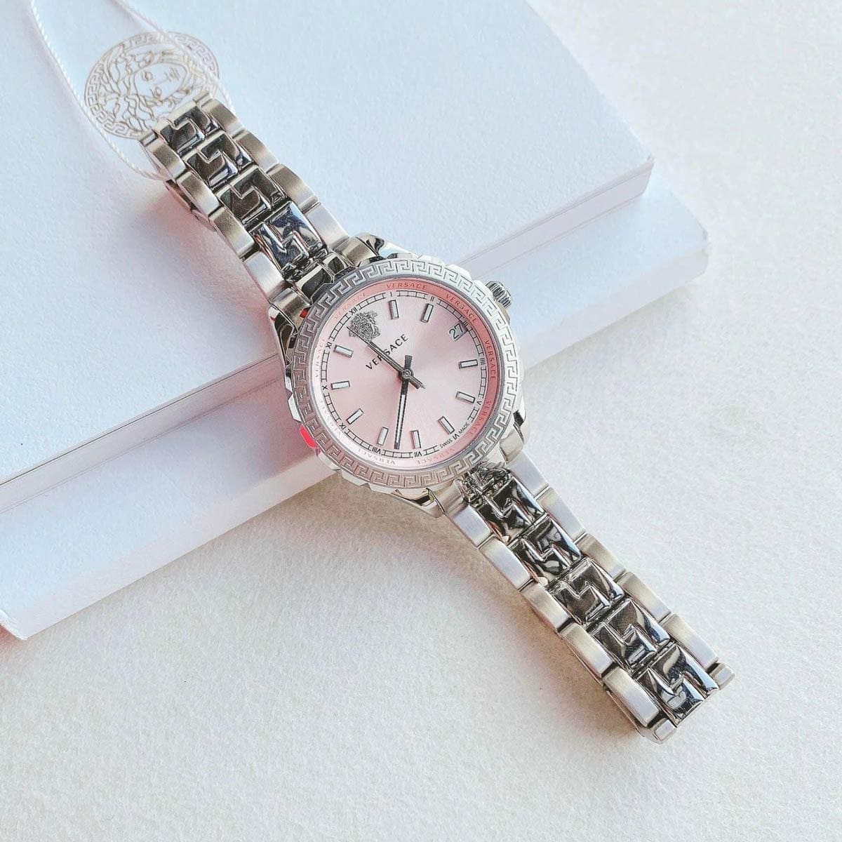 Shop Authentic Versace Hellenyium Pink Dial Silver Steel Strap Watch for Women - V12010015 - Luxxuri