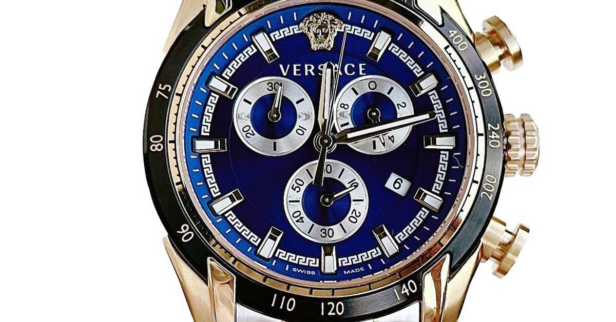  Shop Authentic Versace V-Ray Chronograph Quartz Blue Dial Two Tone Steel Strap Watch For Men - VE2I01021 - Luxxuri