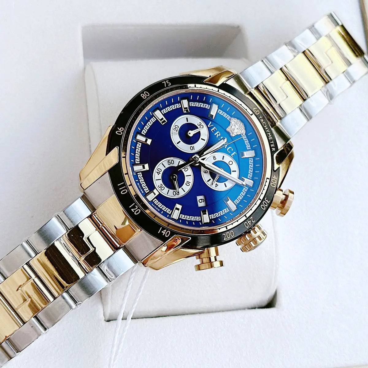  Shop Authentic Versace V-Ray Chronograph Quartz Blue Dial Two Tone Steel Strap Watch For Men - VE2I01021 - Luxxuri
