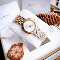  Shop Authentic Versace V-Flare Quartz Silver Dial Gold Steel Strap Watch for Women - VEBN00718 - Luxxuri