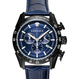  Shop Authentic Versace V-Ray Chronograph Quartz Blue Dial Black Leather Strap Watch For Men - VEDB00418 - Luxxuri